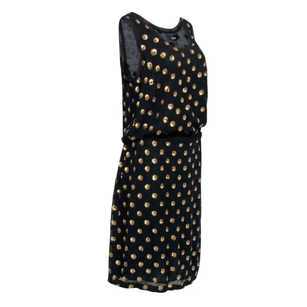 Suno - Black Sleeveless w/ Gold Sequin Polka Dot Dress Sz 2 Size 2